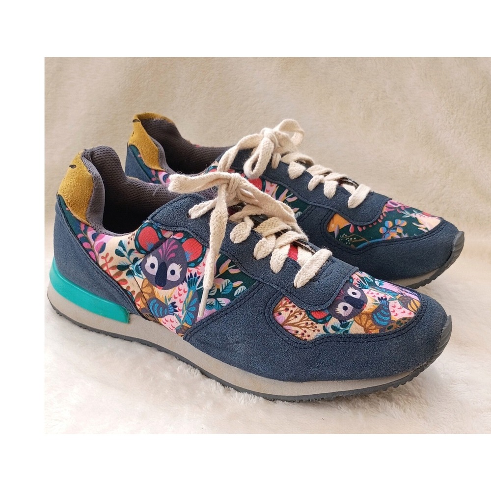 Inkkas Koala Jogger Sneakers Womens 10 Blue Suede Floral Animal Print Shoes